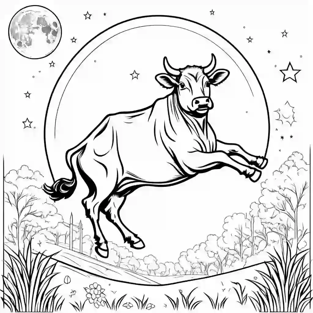 The Cow Jumping Over the Moon coloring pages